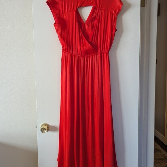 Maeve Anthropologie Orange/Poppy Faux Wrap High Low Dress Cap Sleeve M - Picture 8 of 12